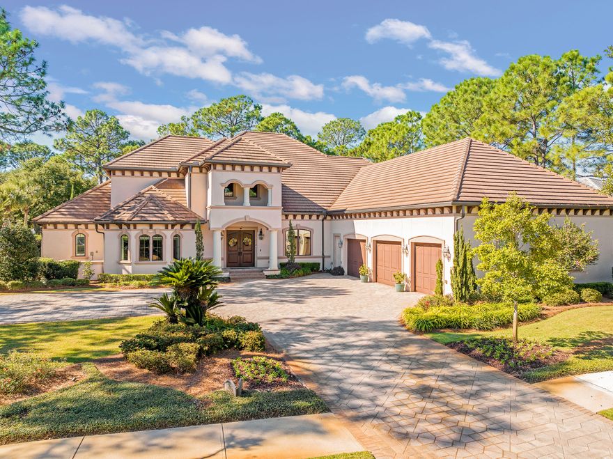 Located in the highly sought-after, privately gated community of Burnt Pine at Sandestin Resort, this custom-built Mediterranean-style estate offers a rare opportunity to own a home of exceptional quality. Completed in 2016, this two-story residence showcases the finest craftsmanship, with every detail carefully considered to create a perfect balance of luxury and practicality.  Key Features include a gourmet kitchen equipped with Sub-Zero and Wolf appliances, a spacious First-Floor Master Suite with separate his-and-her bathrooms; and High-End Finishes throughout featuring rich heartwood cabinetry and elegant porcelain flooring creating a cohesive and refined aesthetic.  The home boasts a private media room, two wet bars, an elevator, and a floor-to-attic cargo lift from the spacious three-car garage to the reinforced attic storage space.  Enjoy year-round relaxation with a heated pool and spa, set within beautifully landscaped grounds. A dedicated well for lawn sprinklers ensures lush, green lawns all year round. Call today to schedule your private showing of this luxurious home.

