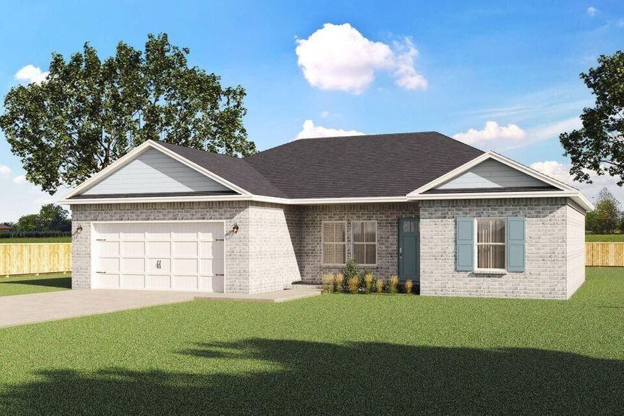 'ADELINE FLOOR PLAN' Small but mighty all brick home features 10' ceiling in open great room/kitchen/dining area, 9' everywhere else, granite or quartz countertops throughout, Luxury Vinyl Plank in common areas, carpet in bedrooms.  Kitchen has work island with bar seating + dining area, pantry, white shaker style cabinets, recessed lighting, owners bath has tiled shower, double vanities and walk-in closet. Cozy front porch and rear patio for relaxing, privacy fenced lot with sprinkler system.  Completion date is end of June, call Jenny or Patti for more details!