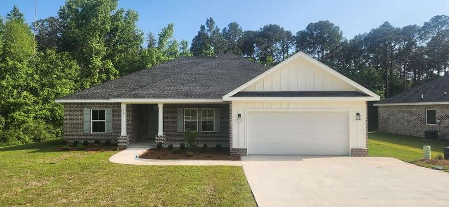 This 4-bedroom, 2-bath home in South Crestview is set on a large homesite, with construction now complete. The exterior features a combination of brick and durable accents, and it includes a tankless Rinnai water heater for efficiency. Customizable kitchen backsplashes tailored to buyers' preference.  The layout offers ample space for everyday living and is perfect for hosting friends and family.Located at the southern end of Crestview, the property is surrounded by new development and provides easy access to nearby beaches, military bases, schools, medical services, shopping, dining, and major routes like Hwy 85 and I-10.