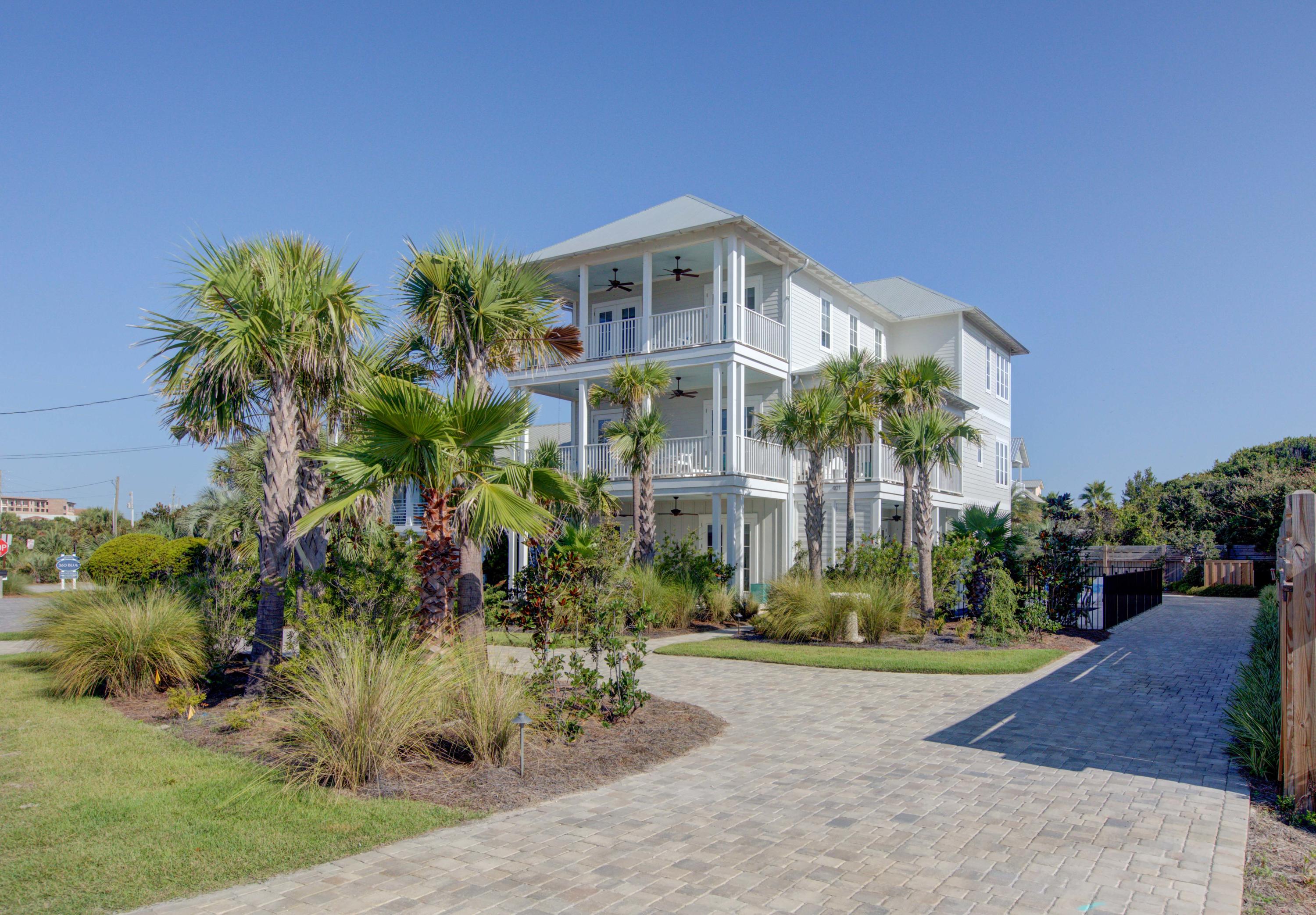 Want a house that encompasses all that is the Blue Mountain Beach vibe? This is it! With just under 5000 sq ft of cooled and heated space, this house has enough room for every generation of the family. Consisting of 6 bedrooms, each with its own en-suite bathroom, 3 living areas, a hobby room, and an office, there is plenty of space to spread out. The house has soaring 10ft ceilings on all three floors, pecky cypress ceilings, oak wood floors, Carrara marble countertops, and an elevator to access all 3 floors. The open kitchen features an induction oven (which can be converted to gas), wine chiller, ice maker, refrigerator, dishwasher and microwave. There are two nugget ice makers to fill the coolers you can carry to the beach access located 100ft across the street. In addition,