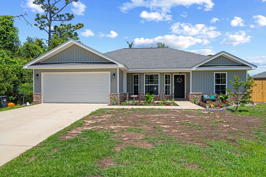 Welcome to 1955 Pentagon Street in Gulf Breeze! Built in 2020, this 3-bedroom, 2-bathroom home offers 1,428 square feet of well-designed living space. The open-concept floor plan connects the spacious living room, dining area, and kitchen--ideal for both everyday living and entertaining. Luxury vinyl plank flooring flows through the main living areas, offering durability and style, while plush carpet in the bedrooms adds comfort and warmth.The kitchen features modern appliances and ample cabinet space, making meal prep a breeze. The primary suite includes a private en-suite bath, and two additional bedrooms provide flexibility for guests, family, or a home office. Step outside to enjoy the newly added screened-in porch--perfect for relaxing evenings or morning coffee without the bugs. The backyard offers room to garden, play, or entertain, and the attached 2-car garage adds convenience and storage. Located just a short distance from schools, shopping, and the white-sand beaches of the Gulf Coast, this move-in ready home blends modern touches with everyday comfort.