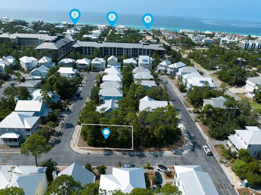 PLANS CONVEY. The closest lot to the beach for sale in Lakeside of Blue Mountain. This community is just north of Blue Mountain Creamery off 30A and 83.  The neighborhood walkway provides easy access to all of Blue Mountains' dining (Cowgirl Kitchen, Red Fish Taco, For the Health of it, Blue Mountain Bakery, Mimmos and more).  This community features coastal architecture and inviting front porches after long day at the beach.  This corner lot  includes 4 bedroom plans or craft your own custom beach house.  Lakeside at Blue Mountain has a seasonally heated and cooled pool, playground and bridge over Red Fish Dune Lake (great for spotting turtles, herons and Ibis.  The ideal spot as multiple beach access points at just end of road on 83 or other area in Blue Mountain. Point Washington State Park borders this community to the north and east making it easy access to the 
miles of walking and biking trails. There is no build out time or rental restrictions in Lakeside. This neighborhood does great with short term rentals as well as full time residence due to its premium location and easy access to beach and convince of 98.  Drive by and start planning your dream beach home in Lakeside at Blue Mountain.  
Point Washington State Park borders this community to the north and east making it easy access to miles of walking and biking trails.  