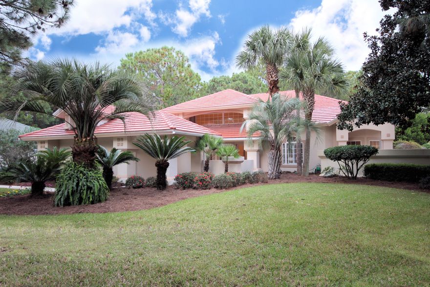 This 3 bedroom, 2.5 bath home is nestled in the desirable gated community of Sandestin Golf and Beach Resort on just over a half acre lot. Features of this beautiful home include a split floor plan, living room, dining room, family room with a gas fireplace, office, large master suite, over-sized two-car garage, covered patio, pool and hot tub. The back yard backs up to a preserve area which will keep the yard private and serene. The front of the house is adorned with a lovely courtyard like patio that offers both privacy and grandeur as you enter the home. The home also features high ceilings throughout, crown molding, and many large windows facing the back of the home which allow lots of natural lighting into the home. This area of Sandestin does not allow short term rentals