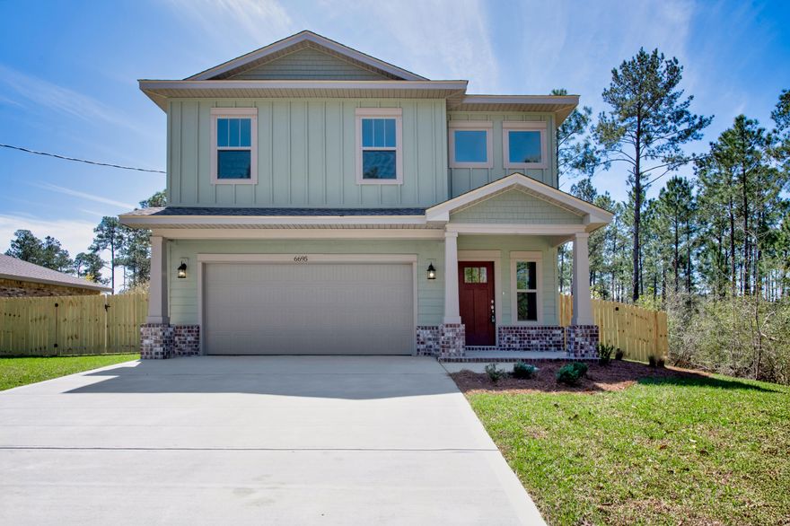 Exceptional new home, located in an X Flood Zone, with many upgrades throughout. Clad with the durability of cement fiber board, brick accents, and an architectural shingled roof. Sprinkler system and fenced backyard comes standard! Interior offers luxury vinyl plank flooring in the first-floor common areas, visually pleasing neutral tile in the baths and laundry room, and carpet in the bedrooms. Custom paint color is accented with a wide baseboard, beautiful crown molding, and a tray ceiling in the master bedroom. Stainless steel appliances including refrigerator, stunning shaker style cabinets, and granite throughout finish the home exquisitely.