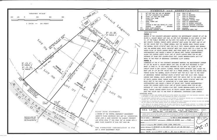Huge price reduction! Beautiful parcel of land on the Grand Lagoon. 79' x 194' x 44' x 193'. 0.277 Acres. 44' on water. Public boat launch at Safari St only 2 lots away. Uncertain of condition of dock so please stay off. Parcel 1 on Survey. orginally one parcel made up of 2 lots and 30' of 3rd adjacent lot. split to two equal sized lots and then had to switch back to original lots as originally platted. Lot 37 and 30' on Westside of 36. Survey availableAgent to Agent Remarks: please see survey in pictures and documents.
