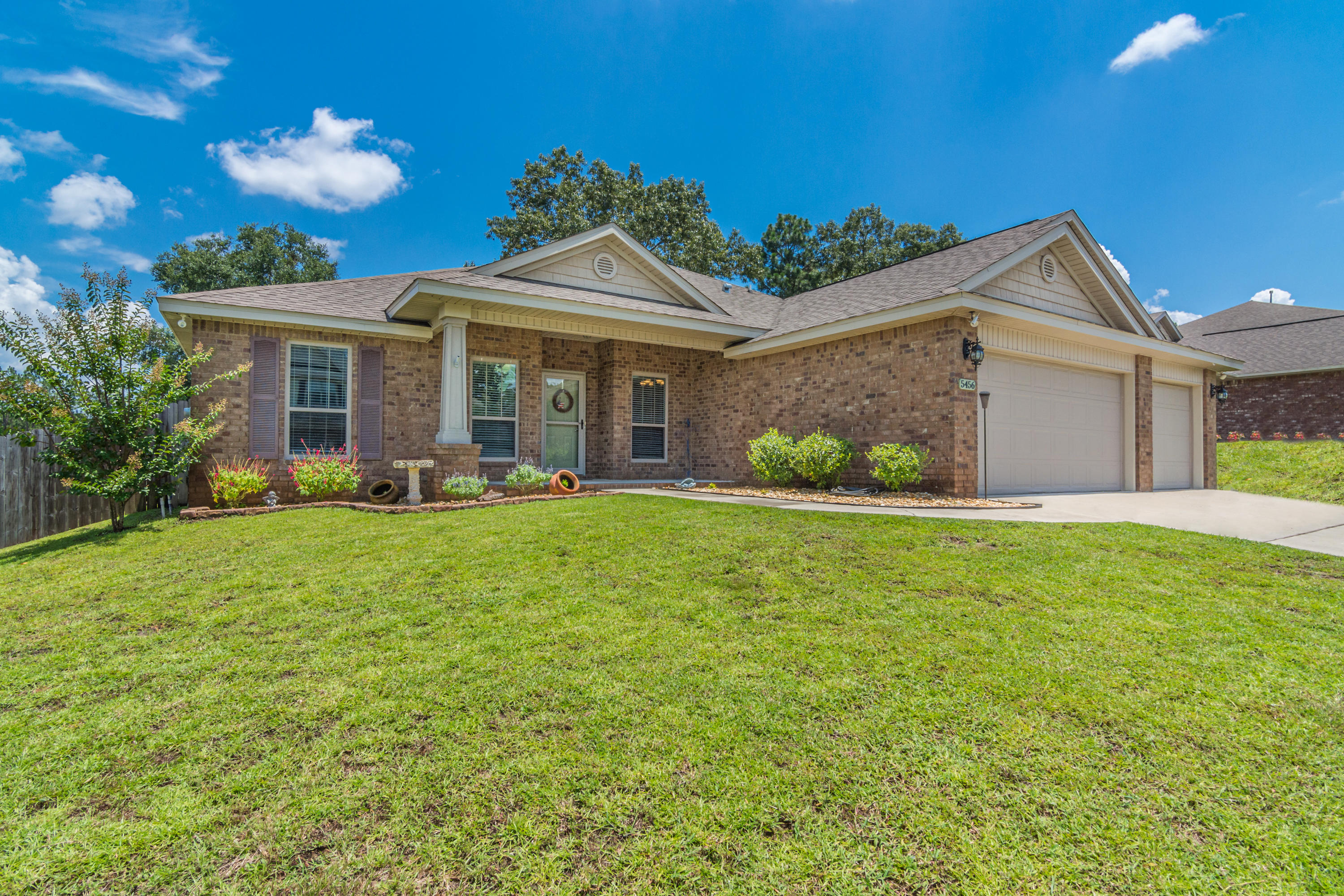 So many upgrades on this almost new home in the gorgeous Brooke Estates! A short commute to bases, this neighborhood delivers with low HOA and Community pool. Need space? Home delights with high ceilings, hard floors, a wonderful open floorplan, upgraded granite and tile, ceiling fans, neutral paint, and stainless appliance package. Drive up to the 3 car garage!! Fully fenced yard, and complete brick exterior. A breezy covered patio overlooks the perfect entertaining space great for the pets too!