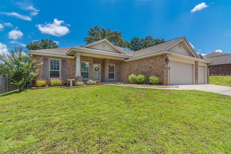 So many upgrades on this almost new home in the gorgeous Brooke Estates! A short commute to bases, this neighborhood delivers with low HOA and Community pool.  Need space?  Home delights with high ceilings, hard floors, a wonderful open floorplan, upgraded granite and tile, ceiling fans, neutral paint, and stainless appliance package.  Drive up to the 3 car garage!! Fully fenced yard, and complete brick exterior. A breezy covered patio overlooks the perfect entertaining space great for the pets too!