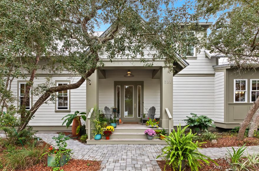 Tucked beneath a beautiful canopy of trees in Seabreeze Forest, this custom, eclectic home offers deeded beach access and no HOA, an exceptional find along Scenic Highway 30A in Seacrest, Florida. Ideally positioned on the east end of 30A, you can easily walk or bike to Alys Beach and Rosemary Beach.Built in 2014, the home spans 2,927 square feet and features 4 bedrooms and 3.5 baths. White oak floors, vaulted wood ceilings, and a fireplace anchor the spacious great room, while the kitchen includes an oversized island, large pantry, and built-in desk. The dining area features a charming built-in banquette with storage, and a proper entry foyer, custom built-ins, and thoughtful details add warmth and functionality throughout.The first floor includes two bedrooms, each with a separate entrance. One serves as the primary suite with its own living area, ideal for a potential in-law suite. The second bedroom has access to the half bath, offering great flexibility for use as a guest room, private studio, or home office. Upstairs, two additional bedrooms each feature private baths, including one that could function as a second primary suite.

Enjoy the outdoors year-round with an expansive courtyard, hot tub, screened enclosure, and space to add a pool. Additional highlights include a two-car garage with EV charger, generator, whole-home surge protector, oversized parking for up to four additional cars, and extra storage space beneath the home.

This rare Seabreeze Forest property blends 30A charm, privacy, and modern convenience. Perfect for full-time living, a second home, or an investment opportunity.