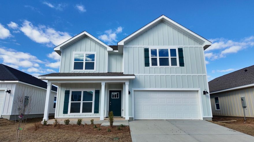 GORGEOUS NEW construction in Marlin Place with a community pool, pavilion, sanded volleyball court, cornhole area and streetlights for residents to enjoy. The Embry is a spacious 5 bed, 3.5 bath two-story home offering over 2,800 sq ft with a 2-car garage. The first floor features a private primary suite with a large walk-in closet, double vanity, garden tub, and shower. A flex space off the foyer is perfect for a home office or dining area. The open-concept kitchen includes stainless steel appliances, and a center island that flows into the great room. Upstairs offers four additional bedrooms, two full baths (including one ensuite), and a versatile bonus living area. This highly desirable home comes standard with a Smart Home Technology package with several Smart devices.