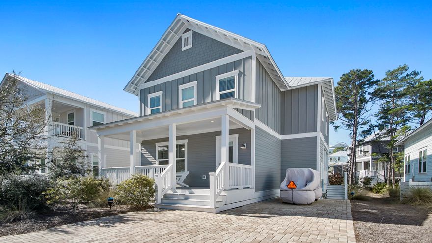 Walk to the Beach in 10 Minutes from this Pristine 3 Bedrooms, 2.5 Bath Beach house. This home is Move in Ready, has never been rented and is offered fully furnished. The home Features gorgeous hardwood floors, an abundant amount of Natural Light, Granite counter-tops and Vanities, Open Floor Plan, tile Backsplash, Quality Stainless Appliances, Gas Range, Tankless Water Heater, Separate Built-in oven and Microwave, A Huge Master Bedroom & Bath highlighting charming, vaulted ceilings and Plenty of Closet and Storage Space. Outside there are 2 Covered Porches for Enjoying the outdoors, Decorative Paver Walk-Ways and Parking area including golf cart parking pad and an automated irrigation system for easy maintenance. Highland Park is perfectly located in Blue Mountain Beach between