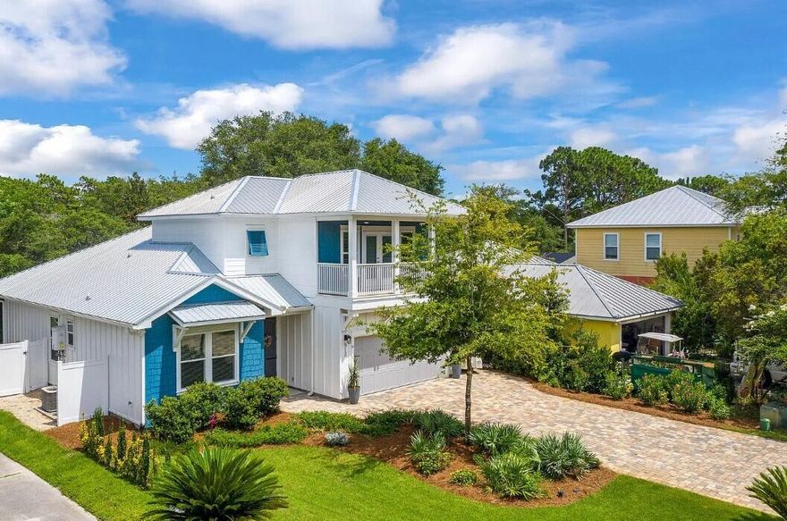 Welcome to paradise! Stunning cottage style home located on a quiet cul de sac at desirable 30A. Walking distance to Alys Beach! The community features a deeded beach access with golf cart parking and gated entry. This one-of-a-kind home sits on a large lot and boasts 2,049 square feet of living space. Upon entering the large double front doors you will find TWO ground floor bedrooms, including a ground floor master suite complete with a double vanity, free standing soaker tub, walk-in shower, and walk-in closet with built-in stackable washer and dryer. Open great room with recessed lighting and tall ceilings. dry bar with icemaker and wine cooler, oversized island, gas range, walk-in pantry, and custom cabinetry are just some of the many features you will find inside this beautiful home. Half bath located downstairs. From the living room double French doors you will find a large screened in patio overlooking a stunning saltwater gunite pool with tanning deck. Spacious fenced in back yard. Upstairs you will find two full bedrooms, one full bath, and ample storage space. Large balcony from the front upstairs bedroom overlooks a custom paver driveway. Two car garage with additional storage. This property is being sold completely furnished! All appliances, furniture, and window coverings convey. 6 seater golf cart is also included in the sale. Come take a look at this amazing home today!