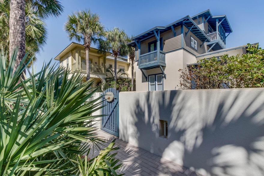 Gulf Views, private deeded beach access, and a private pool all located in a gated community on the south side of 30A directly next door to Rosemary Beach... this home has it all. The four bedroom, four bathroom Florida cottage is a perfect second home or investment property. Less than 35 homes share the deeded beach access. The beach is just a short stroll along a palm tree-lined path with no busy roads to cross. The neighborhood of Water's Edge is steps away from the restaurants, shopping, and entertainment of ALYS Beach, Rosemary Beach, and Seacrest. The first level has an open floor plan with a kitchen, stainless steel appliances, granite countertops, and a first floor bedroom. On the second floor you will find the master and a bunk room. The third level balcony has views of the gulf.