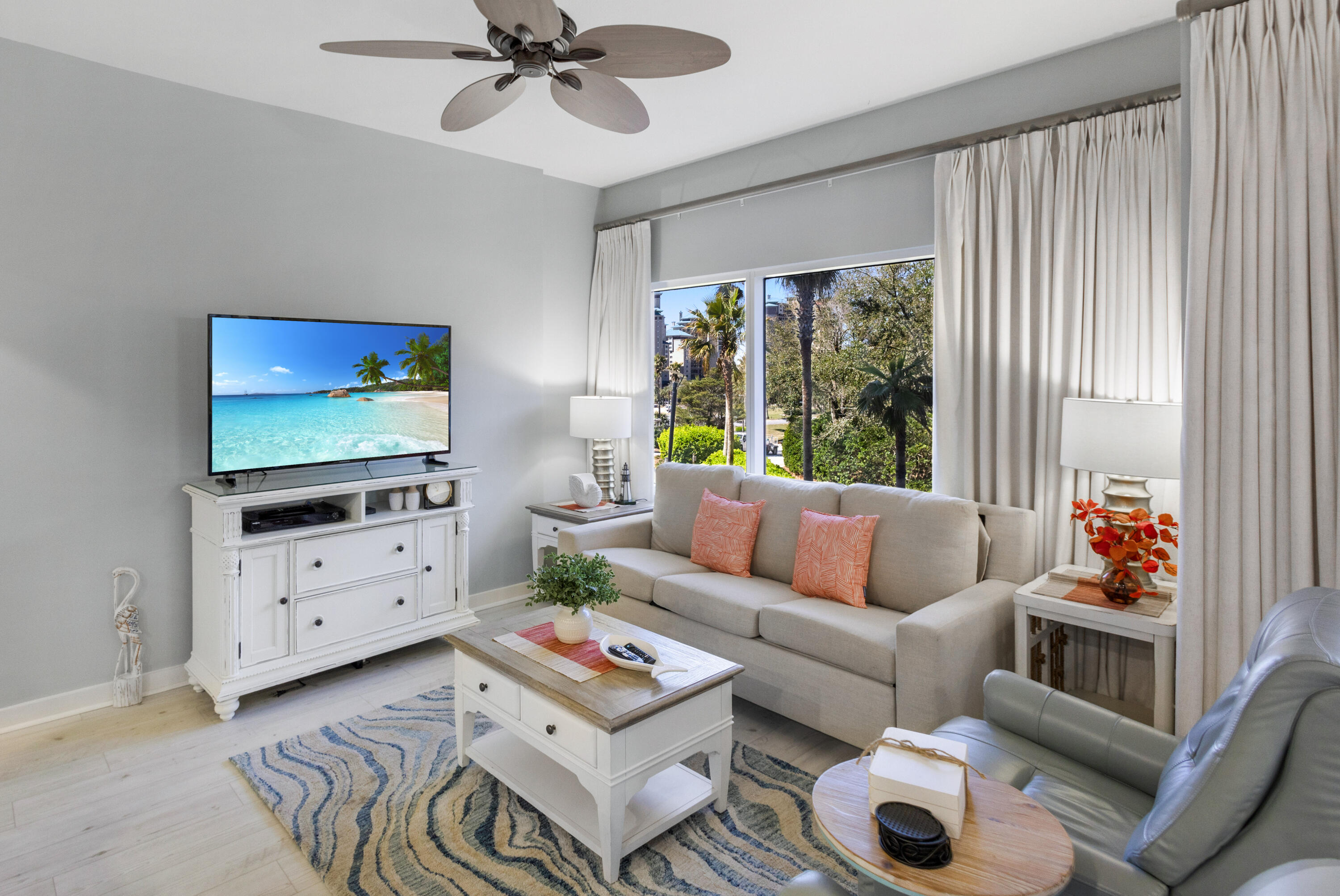 This stunning corner condo with wraparound balcony at Luau I in Sandestin Golf & Beach Resort has been beautifully remodeled & designer decorated with a fresh, tropical vibe. One of the few 1-bedroom units featuring an additional half bath, this rare find offers incredible comfort and convenience. Recent upgrades include brand-new LVP flooring, all-new furnishings, & quartz countertops, making this condo both stylish and completely turnkey for rental or personal use. Luau's resort-style amenities are unmatched, featuring a tropical lagoon pool with a swim-under waterfall, hot tub, and a lively tiki bar. The rooftop sundeck offers breathtaking panoramic views of the Gulf and Bay, while the on-site fitness center and lushly landscaped grounds with winding streams and fountains are pristine As an introduction to the Sandestin lifestyle, we invite our new owners to explore amenities that make Sandestin special. The listing brokerage and seller(s) are presenting the buyer(s) of this property with (2) 90-minute rounds of Tennis court time, a golf foursome at one of our three championship courses, and a round of golf for up to four (4) players at the unrivaled Burnt Pine Golf Club.
Sandestin Golf and Beach Resort features more than seven miles of beaches and pristine bay front, four championship golf courses, 15 world-class tennis courts, a 226-slip marina, a fitness center, spa and celebrity chef dining. Shop, dine and play at the charming pedestrian village, The Village of Baytowne Wharf and more. Inside the gates of the resort, residents enjoy a balanced lifestyle of high-class living, spanning the 2,400 acres from the beach to the bay. Everything within the gates of the resort is accessible by golf cart or bicycle. The entire resort is interconnected by miles of pedestrian, bike and golf cart paths that weave through groves of live oaks, meandering past natural lagoons, fountains, man-made lakes, and meticulously landscaped fairways.