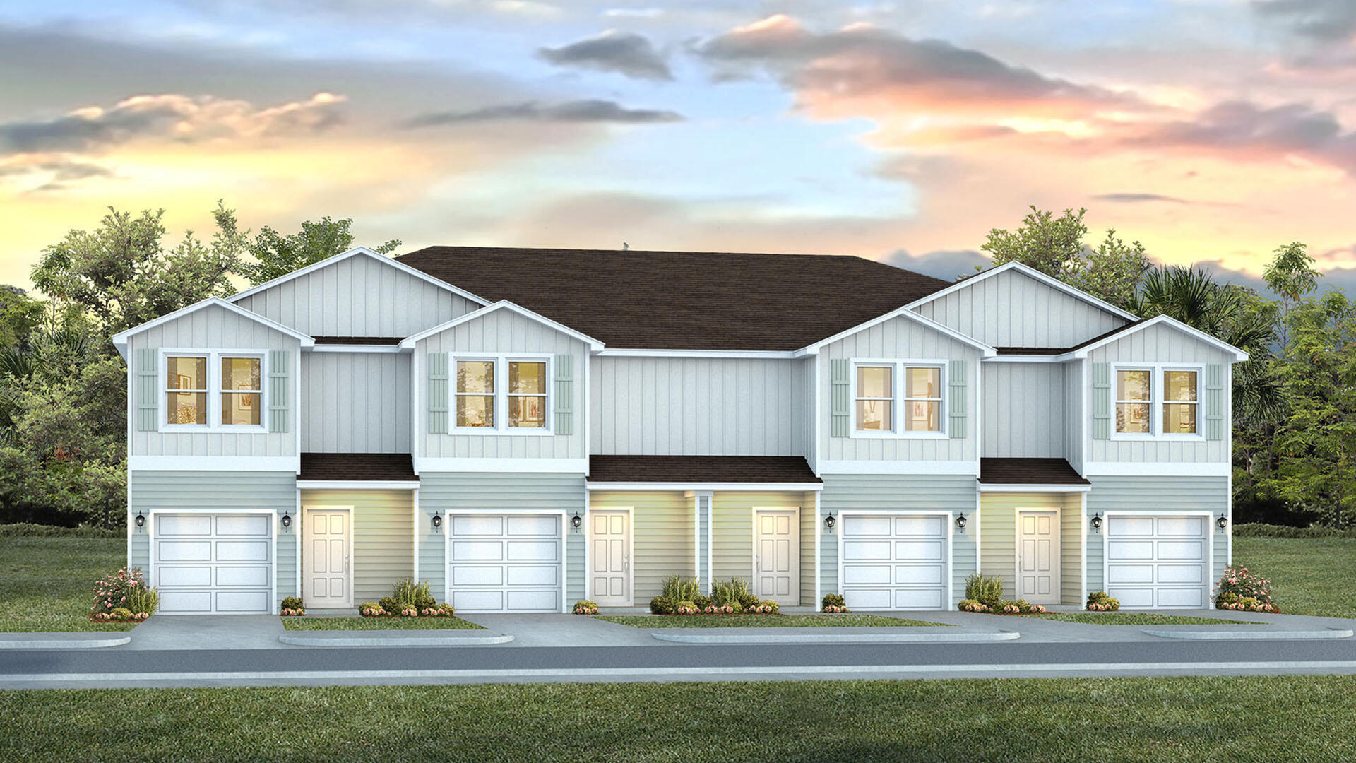 Welcome to 18 Rudder Lane at Genoa Landing Townhomes in Freeport Florida. This is an interior unit that is located in a four unit building that is under construction. As you enter this townhome you will find a hall with EVP flooring that leads to an open-concept kitchen, living, and dining area, designed for entertaining and everyday living. From the dining area you will have access to the back patio and there is window that will illuminate the living area with natural light. The kitchen serves as the culinary center with its spacious center island and cabinetry for storage as well as a pantry. The kitchen has been appointed with stainless appliances including a stove, microwave and dishwasher and quartz countertops From the heart of the home on the main level, continue to the second level where you will find carpet on the stairs, upstairs hall and each bedroom. The primary bedroom has a generous size closet and a private bath with shower, dual sink vanity, and ample linen storage space. The additional bedrooms share a hall bath with shower tub combo, creating a comfortable space for family or guests. You will also have a laundry area on the second level with space for a full-size washer and dryer. Each townhome comes with the Smart Home Technology Package, featuring a Qolsys IQ touch panel for thermostat and lighting control, ensuring security and convenience with a keyless KwikSet deadbolt.