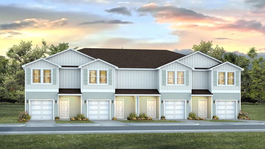 Welcome to 18 Rudder Lane at Genoa Landing Townhomes in Freeport Florida. This is an interior unit that is located in a four unit building that is under construction. As you enter this townhome you will find a hall with EVP flooring that leads to an open-concept kitchen, living, and dining area, designed for entertaining and everyday living. From the dining area you will have access to the back patio and there is window that will illuminate the living area with natural light. The kitchen serves as the culinary center with its spacious center island and cabinetry for storage as well as a pantry. The kitchen has been appointed with stainless appliances including a stove, microwave and dishwasher and quartz countertops From the heart of the home on the main level, continue to the second level where you will find carpet on the stairs, upstairs hall and each bedroom. The primary bedroom has a generous size closet and a private bath with shower, dual sink vanity, and ample linen storage space. The additional bedrooms share a hall bath with shower tub combo, creating a comfortable space for family or guests. You will also have a laundry area on the second level with space for a full-size washer and dryer. Each townhome comes with the Smart Home Technology Package, featuring a Qolsys IQ touch panel for thermostat and lighting control, ensuring security and convenience with a keyless KwikSet deadbolt.