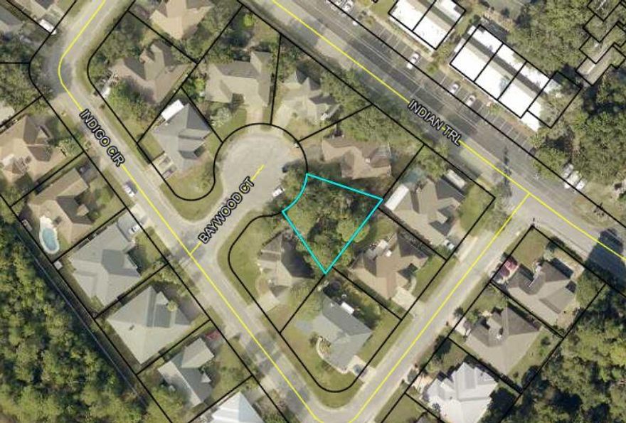 This exceptional cul-de-sac lot is located right off Indian Trail and boasts the unique feature of having no HOA fees! It's the only undeveloped lot within Indian Trail Estates, a beautifully maintained neighborhood. You'll find a host of amenities nearby, including easy access to the beach, shopping, the Destin Harbor, healthcare facilities, and more, all without the need to access the highway. While there are Protective Covenants and Restrictions (PC&Rs) in place to maintain the neighborhood's quality, there are no HOA fees associated with this property. This lot is impressively close to the bay. A major benefit is that according to the attached flood map, the property is situated within Flood Zone X, which is associated with minimal flood hazard risk. This means that flood insurance is available although not required by lenders, providing you with peace of mind when it comes to protecting your investment."