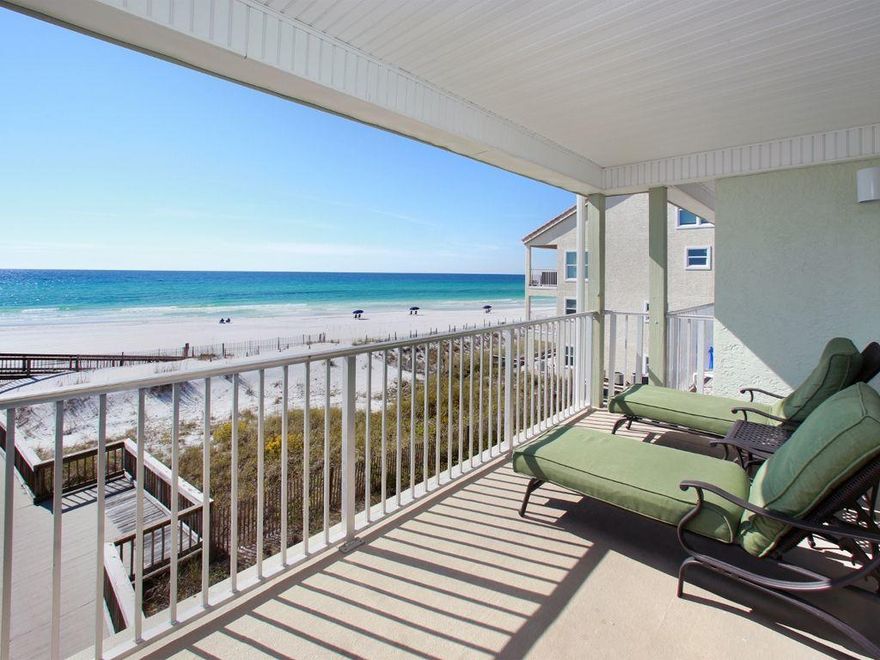 With expansive views of the Gulf and Eastern Lake, this second floor gulf front condo (with elevator) offers a one of a kind location. This rare 1 bedroom (+Bunks) unit has been beautifully renovated and is tastefully furnished in a comfortable coastal style. The Living Room and Kitchen have incredible gulf views and sliding glass door entry to the private deck. This unit can sleep up to 6 people with a King Sized Master, Twin bunks in the hallway, and a Queen sized sleeper sofa in the living room. Covered parking garage, private storage unit, pool and private beach access. This is the perfect beach condo or rental. Located in the heart of Seagrove Beach close to 30A shopping, restaurants, 20,000 acres of nature to explore, over 35 miles of bike trails and a short distance to Seaside.