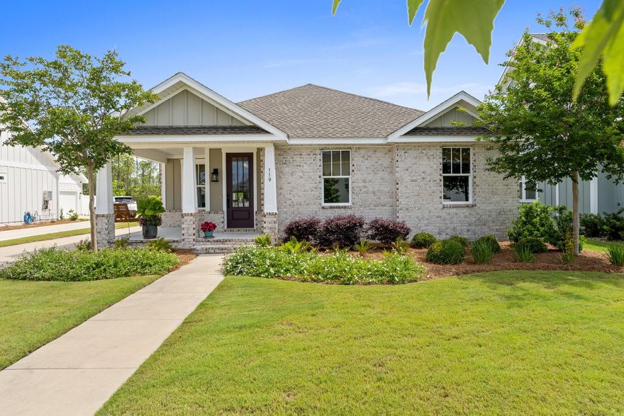 Welcome to 119 Johns Island Way--a beautifully crafted Southern Coastal home nestled in the heart of Panama City Beach's sought-after Tapestry Park community. Built in 2022, this 4-bedroom, 2-bathroom residence offers 1806 square feet of refined living space, blending timeless design with modern comforts. Step inside to discover a spacious great room adorned with tray ceilings and abundant natural light. The kitchen features custom cabinetry, a central island, custom coffee bar and stainless steel appliances, perfect for both everyday living and entertaining. The primary suite serves as a serene retreat, boasting a generous layout and a spa-like en-suite bathroom. Three additional bedrooms provide ample space for family, guests, or a home office. Outside, enjoy the Florida lifestyle on the covered porch, overlooking a small pond, ideal for morning coffees or evening gatherings. The home has an oversized 2-car garage, complete with built-in custom cabinetry, offering ample storage to keep your space, clean and clutter free. This home also has an in wall safe and a well appointed laundry room which features a pedestal washer and dryer set offering elevated functionality and extra storage. Residents of Tapestry Park benefit from exceptional amenities, including two community pools, tennis and basketball courts, a clubhouse, and scenic green spaces. The neighborhood's lighted sidewalks, proximity to local schools and it's located just moments from the worlds most beautiful beaches, 119 Johns Island Way offers a harmonious blend of coastal charm and modern living. Don't miss the opportunity to make this exceptional property your new home.