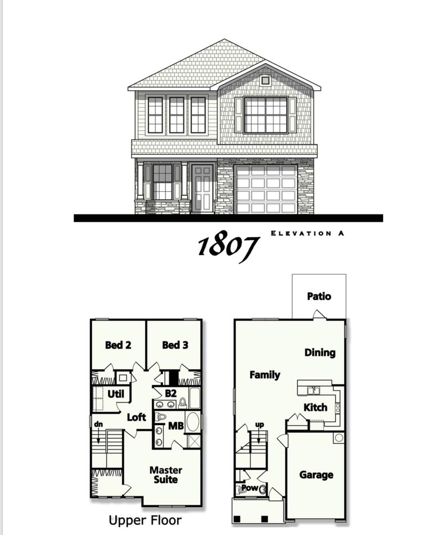 Cottage style, two story with open downstairs floor plan. Kitchen is complete with breakfast bar, pantry, stainless steel appliances all over-looking the Dining area. Family room leads you to the privacy-fenced back yard with patio. Upstairs offers a full Bathroom, utility room and three spacious bedrooms. The Master suite includes dual vanities, a large walk-in closet, separate shower and garden tub. Decorative Columns, cedar shake vinyl siding and stone exterior accent the exterior of the home. Fully landscaped yard with sod in front, back and sides. Photos are of a prior built home with this floor plan. Colors, finishes and materials may vary in price and are subject to change without notice. Builder will pay $2500 towards buyers closing costs with the use of preferred lender.
