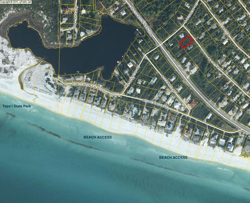 SITE PLANS AVAILABLE. No HOA fees or restrictions. No build out limitations. Build to enjoy the high elevation, cool breezes, and beautiful Gulf views in the quiet, wooded neighborhood of Beach Highlands. Two beach accesses just .3 miles away: S. Bishop or Stallworth with shower and bike rack. Short walk to Stinky's locally owned seafood restaurant. Convenient to Topsail Hill Preserve State Park with over 3 miles of pristine beach and majestic dunes. Shopping abounds: Publix, Silver Sands Designer Outlet,Grand Boulevard,local art and antiques. Easy access to miles of biking and walking paths along 30A. Buyer to verify all data and dimensions.