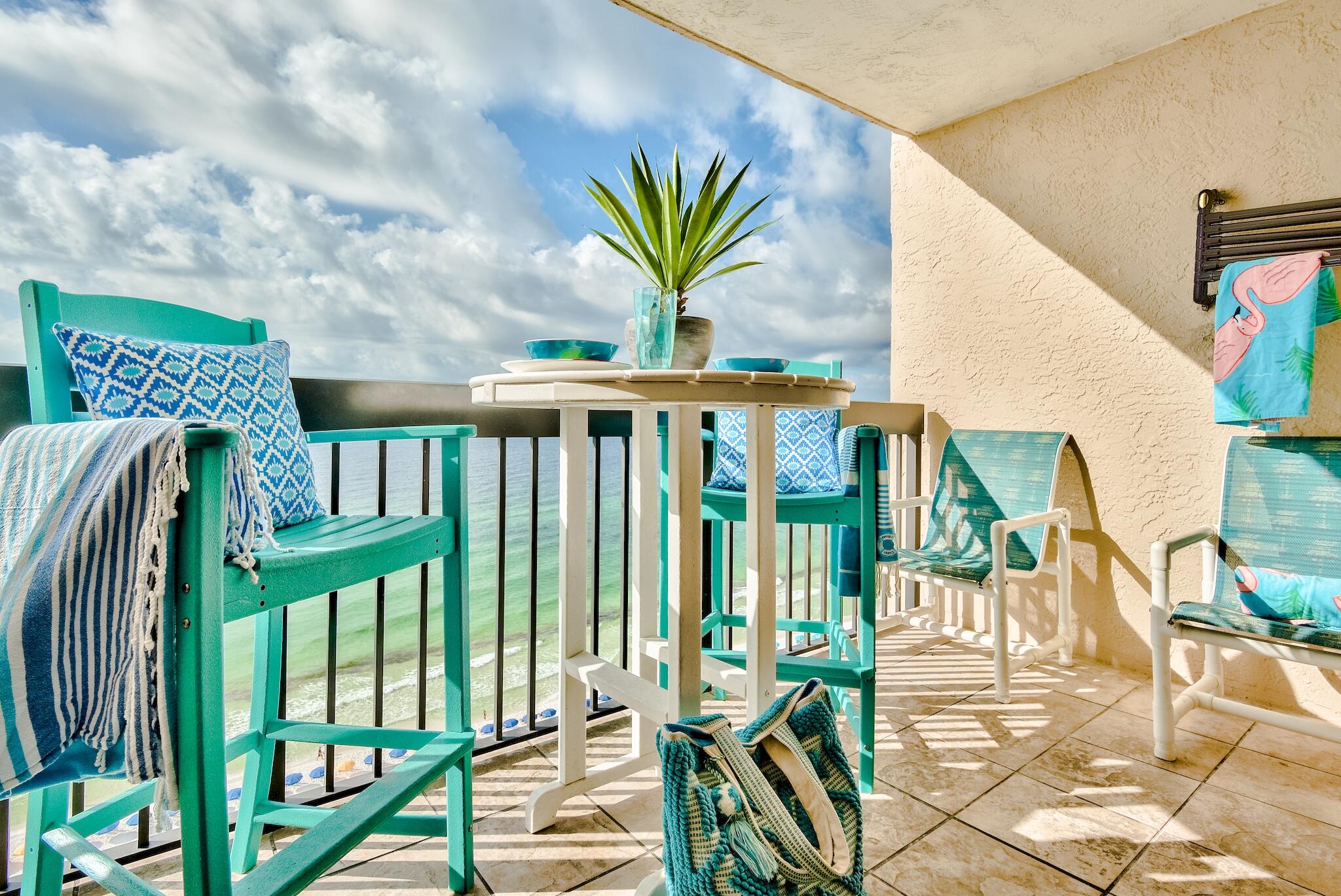 RENTAL history as high as $90K! This luxe, renovated condo WITH HALLWAY BUNKS is turnkey with established high dollar rental income that is truly unmatched! Luxury vinyl plank flooring, renovated kitchen with shaker front cabinetry, stainless steel appliances, quartz counters, and a glass-tile backsplash, beautiful coastal furnishings and decor including an upgraded leather sleeper sofa with memory foam mattress, highly coveted hallway bunks, Polywood durable outdoor bar height furniture, a beautiful master suite with built-in closets, memory foam king mattress, Roku tv, 1.5 bathrooms that features a large jetted tub and glass shower doors, plus recently replaced high quality interior doors and a shiplap living room wall and master bedroom accent wall! HVAC new 2023!