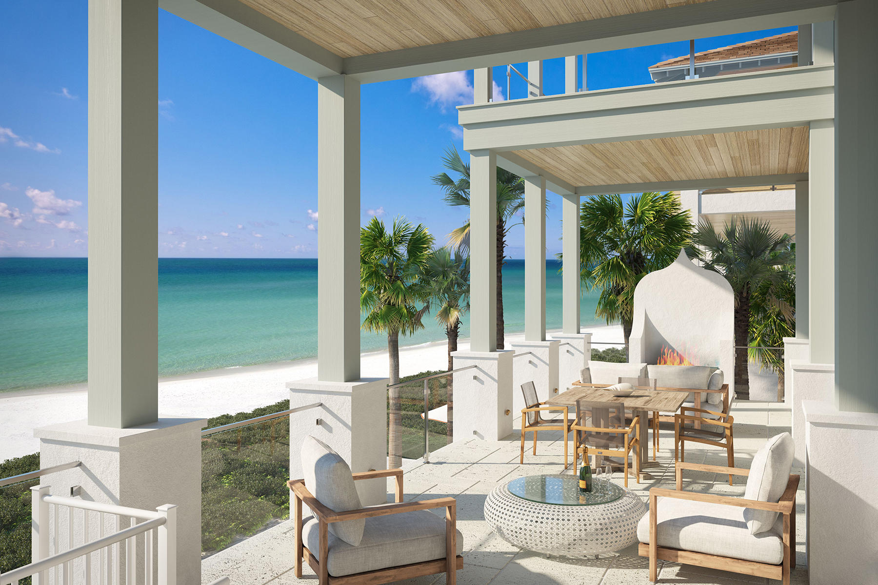 Presiding over the Gulf of Mexico from atop a 28-foot bluff is one of the most exquisite residences along Scenic Highway 30A. Construction almost complete of this luxurious estate. Located within the intimate, gated Sandy Shores community between Alys Beach and Rosemary Beach, the immaculate architecture of this four-story home with elevator has been brought to life with concrete construction. Its state-of-the-art design incorporates clean lines and open concept planning with breathtaking views. This gulf front estate with gulf front pool has its own privacy gate for added exclusivity. Beyond its motor court which will capably accommodate 7 full-size vehicles will be a large open concept carriage house atop a spacious 3 car garage.