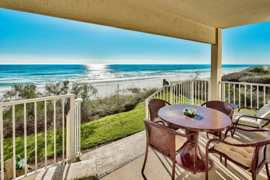 Secluded Beach Retreat! This phenomenal 3-bedroom, 2-bath Gulf front corner unit in the exclusive Dune Allen area of 30A won't be on the market long. Whispering Sands is a low-density condominium with only 10 units on the desirable west end of 30A. Enjoy a tranquil environment yet still be close to many conveniences - acclaimed Stinky's Fish Camp is just across the street for exceptional dining & entertainment. This unit has been fully renovated in 2015 and is perfect for easy beach living. Being ground floor and an end unit, this is an ideal location for the building. Capture breathtaking views from your private patio and paradise is just outside the door. The backyard is pure serenity with an elevated bluff and natural dune environment and a boardwalk down to 100 ft. of designated beach! This property has an open floor plan and great natural light with windows along the back and west end of the unit. The interior offers new tile floors, beautiful decor and fully updated kitchen with stainless steel appliances and stunning marble countertops. Enjoy casual dining at the breakfast bar or dine to Gulf views in the dining area. The master bedroom is Gulf front with exceptional views and direct access to the patio. The tile floors extend to the master and there is an en-suite bathroom with double vanity, marble countertops and walk-in shower. There are two guest bedrooms with new carpet (2015) and an updated guest bathroom. The living area is very welcoming with new furniture, an electric fireplace for ambiance and wine cooler for entertaining. This unit sleeps 8 and is ideal for a quiet beach lifestyle or vacation rental investment in this highly sought after area of the Emerald Coast. The area to the west of this unit is protected land, keeping this view unspoiled. Topsail Hill Preserve State Park is a 1,640-acre park with 3.2 miles of secluded beaches and nature trails, fishing, wetlands, rare coastal dune lakes and majestic dunes over 25 feet tall! This is a rare opportunity to own a ground floor updated corner unit in this area.