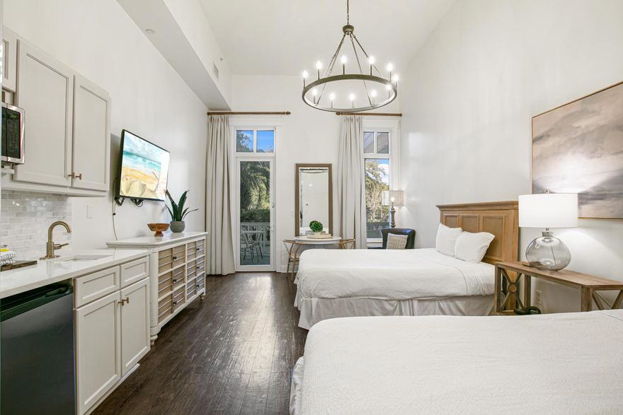 Adorable ground-floor Grand Sandestin studio in an unbeatable location. This sun-filled space with exceptionally tall ceilings features chic furnishings, porcelain plank tile flooring, a kitchenette, and a beautiful patio space perfect for al fresco dining. Conveniently located a short distance from the pedestrian Village of Baytowne Wharf, you will love having all the restaurants, shopping, and entertainment right at your fingertips. Projected to produce between $23K-$31K a year, this condo makes for an excellent investment opportunity.