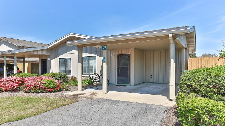 Seascape 76B is a2-bedroom 2-bath condo is located at the Tennis Village of the Seascape Resort complex. Seascape is a gated community, with a golf course, lighted tennis courts, heated and covered (covered in winter only) swimming pools, and a short stroll to Florida's most beautiful sugar white beach or a 2 minute drive withprivate beach parking within the Resort. This unit is one level living and has a large private patio and carport. The large master has a King bed with TV and DVD player,the second bedroom has two Twin beds also with a TV and DVD player and a sofa sleeper in the living room. There's even a washer and dryer in the unit.