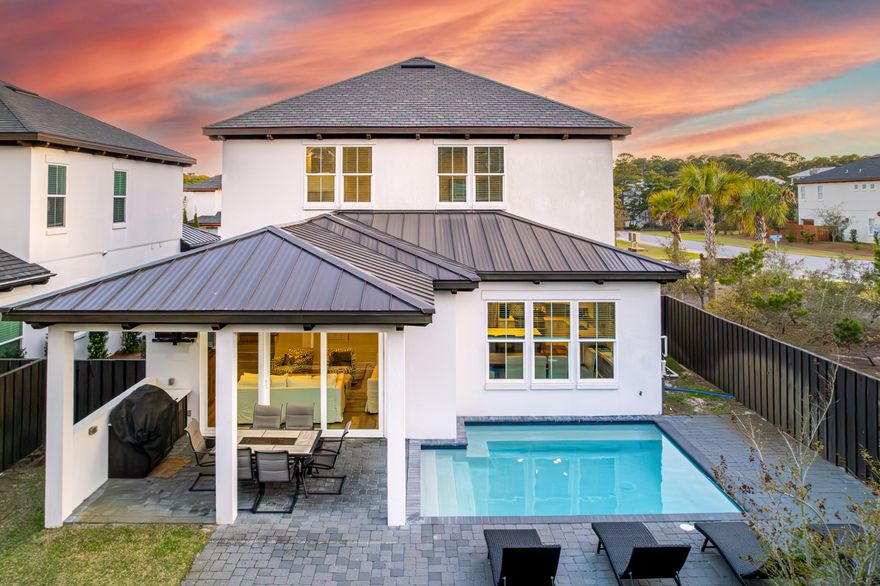 Discover your dream beach house in the tranquil Santa Rosa Retreat, just steps from 30A. This home offers everything needed for a luxurious coastal lifestyle, including four bedrooms--two of which are primary suites plus a bunk room. Enjoy the convenience of a private heated pool and a garage equipped with a newer 6-seater golf cart, accommodating up to 12 guests. Offered turnkey, 'Happy Days' is adorned with high-end coastal furnishings for a seamless move-in experience.The first floor features a spacious primary bedroom with a large walk-in closet, a soaking tub, and a shower. The chef's kitchen is a culinary delight, boasting an upgraded 6-burner gas stove and a large island with seating, perfect for entertaining. The living area flows effortlessly into the private pool area, accessible through the dining room, creating an ideal setting for indoor-outdoor living. Step through the expansive sliding doors onto a covered patio, complete with a grilling area and space for an outdoor TV, perfect for relaxing or entertaining.
The upper level features another primary suite with an en-suite bathroom, offering serene views of the pine trees. On the south side, two additional bedrooms share a thoughtfully designed Jack and Jill bathroom with dual vanities. A versatile bonus/bunk room provides an extra space for relaxation, complete with a bunk bed, TV, and PlayStation, making it perfect for kids, teens, or adults to unwind after a day at the beach.

Situated on a corner lot in the exclusive Santa Rosa Retreat, this home offers unparalleled privacy with no neighbors to the west. Enjoy the tranquil setting of this small community, surrounded by lush greenery, and just a short walk from the beach and the vibrant shops and eateries of Gulf Place, Shunk Gulley, and Papa Surf.

Included with the property is a six-seater golf cart, ensuring easy access to Ed Walline Beach Access, Spooky Lane, and Dune Allen Beach Access.

Designed with a beach vacation in mind, each bedroom is furnished with a king-sized bed. The bunk room's entertainment setup guarantees fun for all ages. Recent visitors have praised "Happy Days" as a "beach lover's dream," and this immaculate home is ready for its new owners to create lasting seaside memories.
