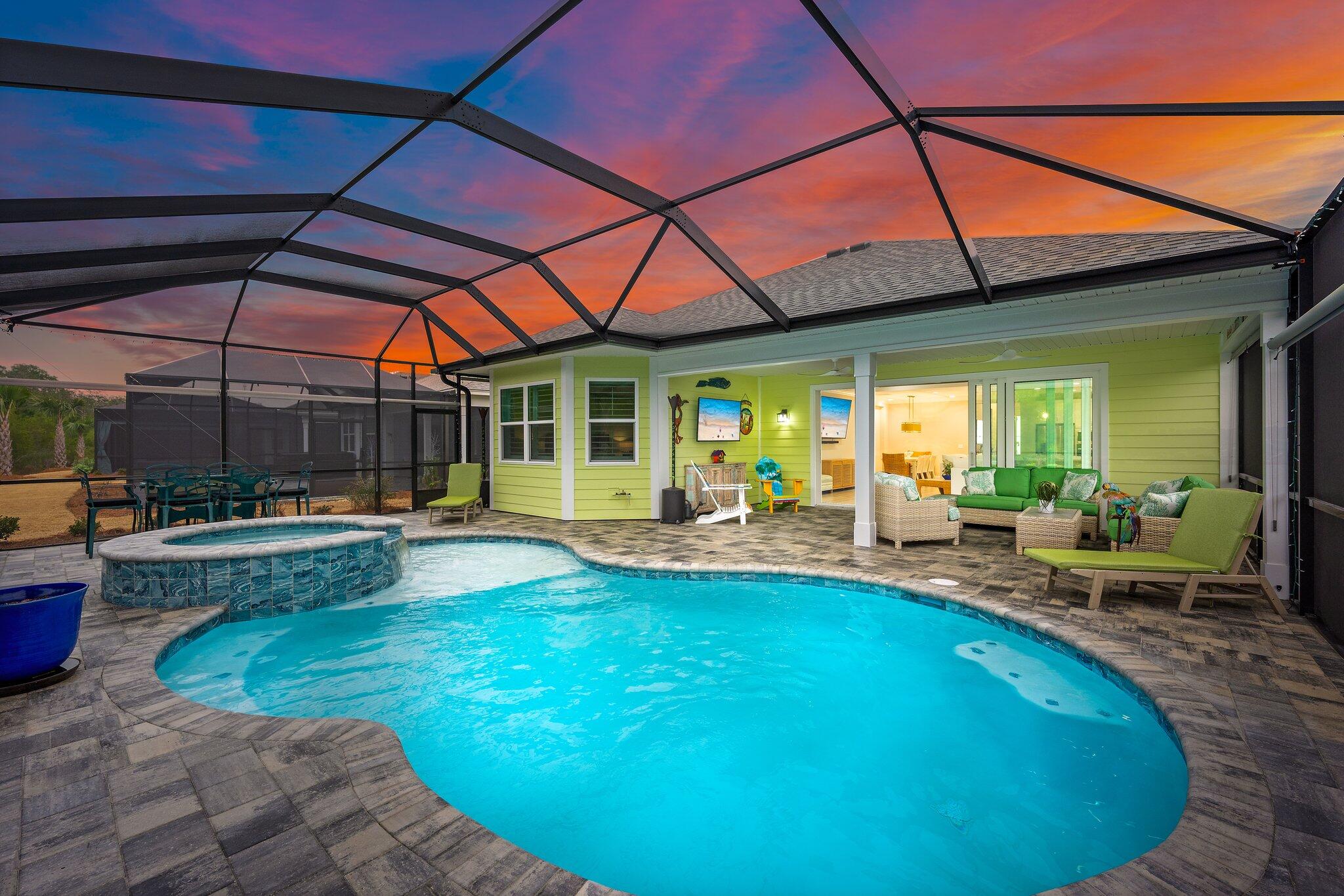 Welcome to your dream oasis at Latitude Margaritaville Watersound in beautiful Panama City Beach! Just a quick 7 miles from the stunning white sandy beaches of the Gulf, this 55+ community truly feels like the adult Disneyland of retirement living.Let's dive into the Beach Collection Breeze Bay floorplan--it's not just a home; it's a lifestyle. This meticulously designed gem features 3 spacious bedrooms, including 2 luxurious ensuites, and 3 full bathrooms, making it perfect for hosting family and friends. And if you're a fan of relaxing in style, you're going to love the heated Saltwater Pool & Spa. Imagine soaking in the warmth of your own private retreat while enjoying the beautiful Florida weather!  Now, let's talk about upgrades--there are so many that we've compiled a separate document just to cover them all (see public documents tab). From top-of-the-line finishes to thoughtful touches throughout, it's clear that this home was crafted with love and attention to detail.

Enjoy the transferrable 2-10 builders warranty for peace of mind. Latitude Margaritaville is the most sought after 55+ community in the country right now with unmatched amenities including a private restaurant with 3 bars, resort pool, live music daily, pickleball, bocce ball, cornhole, putting green, Fins Up Fitness Center, indoor lap pool & whirlpool and a full lifestyle staff who dedicate their days to ensuring your fun! Phase 2 of the amenities include a full size theatre, Barkaritaville dog spa, woodworking shop, business center and community rooms for clubs, groups, tastings and food demonstrations. The public retail has also begun with the golf cart store in full swing, a bank has just broke ground and anticipating the grocery store, restaurants and other boutique shopping soon as well as Public Marina...all through St Joe! Latitude Margaritaville is the most sought after 55+ community in the country right now with unmatched amenities including a private restaurant with 3 bars, resort pool, live music daily, pickleball, bocce ball, cornhole, putting green, Fins Up Fitness Center, indoor lap pool & whirlpool and a full lifestyle staff who dedicate their days to ensuring your fun! Phase 2 of the amenities include a full size theatre, Barkaritaville dog spa, woodworking shop, pottery room, business center and community rooms for clubs, groups, tastings and food demonstrations.

You'll quickly understand why this is THE ONE. Whether you're looking to embrace a vibrant community or simply enjoy the laid-back beach lifestyle, this home has it all. Don't miss your chance to experience the ultimate in comfort and stylecome see it for yourself!

