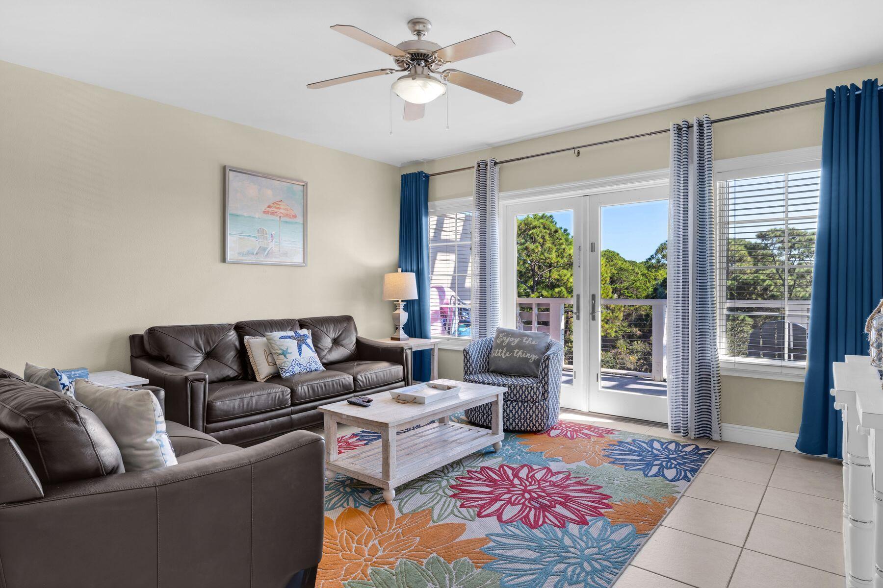 This is a rare opportunity to snap up an affordable three-bed, two-bath unit in Cassine Station in desirable Seagrove Beach. Reached by elevator, this top-floor condo has been exceptionally well maintained and has the advantage of no one living above. Tile floors lead the way down the hall to the spacious open kitchen. Wood cabinets, granite countertops, and stainless steel appliances make this an attractive workspace, whether you're cooking for two or entertaining family and friends. The generous shelved pantry could be used as an owner's closet. The kitchen seamlessly integrates with the dining room and the sitting room, which has abundant natural light.French doors extend the outdoor living space onto the lengthy balcony with a shady arbor. It's the perfect spot for enjoying sunrise and sunset from your own peaceful retreat. LVP wood flooring graces all the bedrooms, including a bunk room and a large king-sized guest room for overnight guests. The oversized master bedroom has a king-sized bed and a queen sleeper sofa. In addition to a closet, the primary suite has a generously sized private bathroom with a corner tub and separate shower. A wall of windows and French doors open directly from the bedroom onto the balcony for a morning cuppa with glimpses of the nearby Gulf of Mexico. Whether this is a second home or main residence, owners can enjoy two beautiful community pools, tennis and basketball courts, an indoor grilling area and miles of walking trails. For a change of scene, you can take a 10-minute bike ride to Seaside, Florida. Located steps from local shops, 30A restaurants, and close to public beach access, this could be the home you've been waiting for.