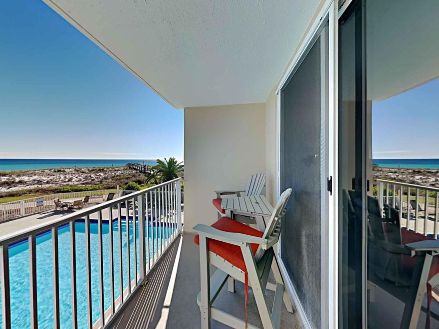 This beautifully renovated condo is ready to welcome new owners! If you dream of overlooking our stunning emerald waters while relaxing on your private balcony, look no further. This 2 bed / 2 bath condo on coveted Holiday Isle features a covered balcony from which to enjoy the beautiful gulf views over the pool. Enjoy your coffee with beautiful sunrises and morning breezes, and welcome afternoon shades to enjoy cocktails at sunset. This condo welcomes you to relax and unwind after exciting days enjoying the fun and sun of Destin. The condo has received upgrades throughout, including all new LVP flooring, new quartz countertops and backsplashes, new sinks, and plumbing fixtures in the kitchen and bathrooms, smart lighting, a wetbar added in the living area, plus ...