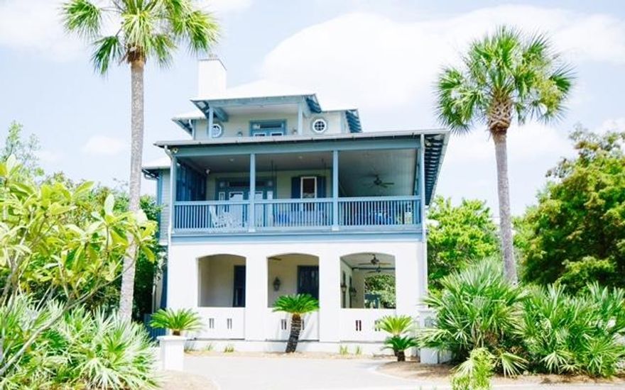 Water's Edge is a quite gated gulf side neighborhood bordering Rosemary Beach. A 75 yard walk down a palm tree lined path takes you to the deeded beach access. This spacious four bedroom, four bath home has a open floor plan and is perfect for large family gatherings at the beach. Great space for full time living, second home, or as a great rental property. A few of the many features are: Hardwood floors, fireplace, solid surface counter tops, two master bedrooms, a great bunk room with 4 bunks, fabulous gulf views, over 1300 sq ft of covered balconies and porches, large swimming pool, all on a over sized lot with great parking. The home is being sold fully furnished and rental ready.