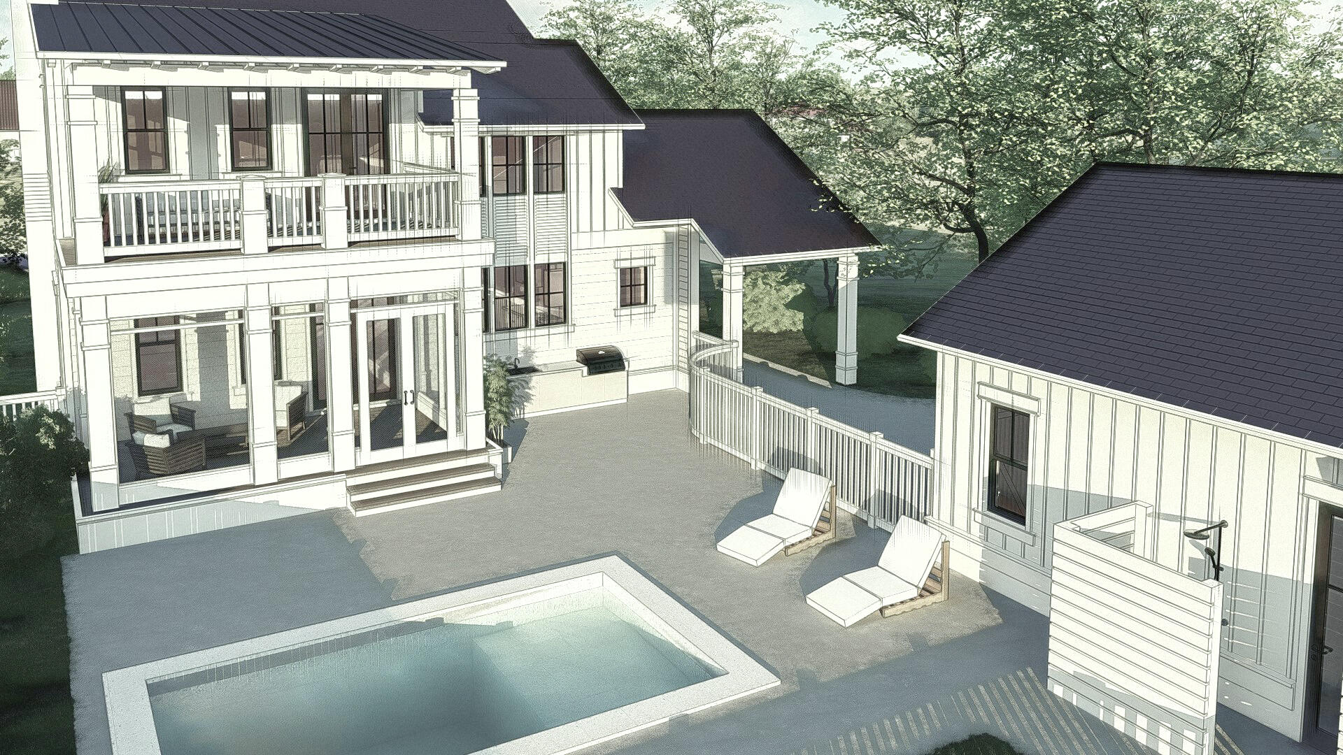 Introducing the Odell floor plan built by the Arkon Group located within the Greenway phase of Watersound Origins. This beautiful, coastal-style home features 4 bedrooms including a Primary suite on both first and second floors, 4.5 bathrooms, home office, upstairs den, 2-car detached garage + carport, plenty of outdoor living space with screened-in lanai & custom wood ceiling, summer kitchen, outdoor shower, cabana w/ fireplace + expanded PRIVATE POOL w/ sun shelf and spa! Luxury finishes include wire-brushed hardwood flooring, quartz countertops, living room fireplace, unique tile in each bathroom, shiplap accents, stainless Wolf stove, Sub-Zero refrigerator, Bosch microwave drawer and dishwasher, beautiful front porch gas lanterns and more! Estimated completion is end of summer 2023.