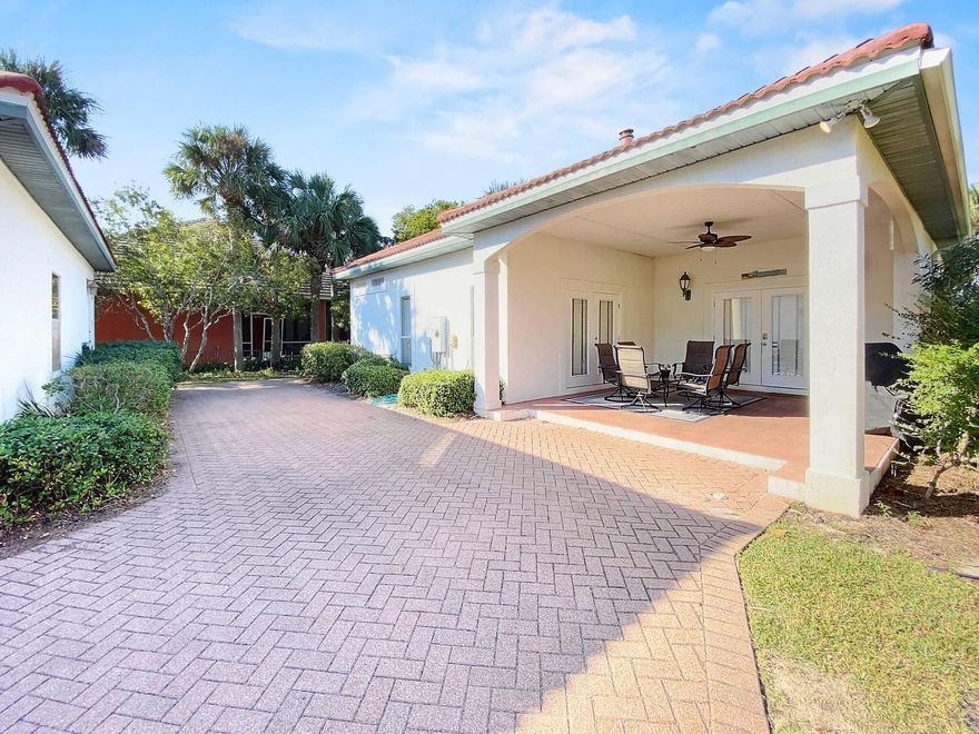 Roll onto your longer palm tree lined driveway to your tucked away home in the exclusive Destiny East gated community. To the main house you are welcomed by a large front patio with casual entry into an expansive open Living, dining and kitchen area.This home is perfect for large gatherings with room to spare. The master bedroom is by the kitchen with a private entry off the front patio as well. The master closet is abundant and the ensuite bath features a double vanity. The 2nd and 3rd bedrooms are roomy featuring double closets and a shared bathroom.Family member, older teen or guests? The guest house will accommodate them just fine! The open kitchen, dining and large living areas are more than ample. The full bath is convenient and the bedroom is large and also features double closets.