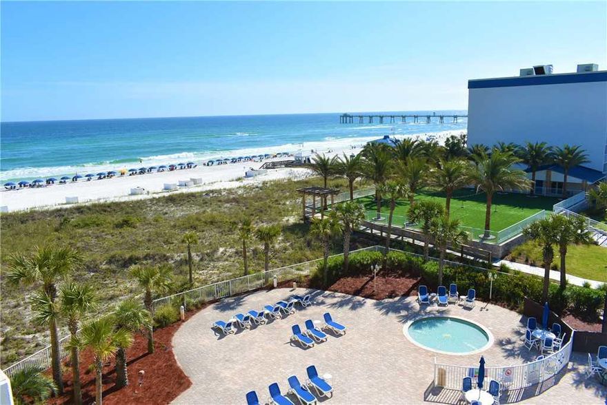 What a beautiful view from this 2bdr plus bunkroom condo! Relaxing scenes of the sugar-white sand and emerald green waters of the Gulf of Mexico and also the view of the over-sized swimming pool, hot tub and the very popular splash garden.Beautifully remodeled condo. Brand new A/C, new kitchen appliances, new mattresses, Italian tile, crown molding, granite counter tops, high quality furniture, matching rugs....A separate bunk room is a bonus that sleeps additional 2 people for a total of 8.Complete resort experience includes lush tropical landscaping, large fitness center with nearly every type of exercise equipment you would ever want. Access to the bayside amenities via sky bridge on the 3rd floor level. After the short walk to the bayside you will have access to the 700foot long lazy