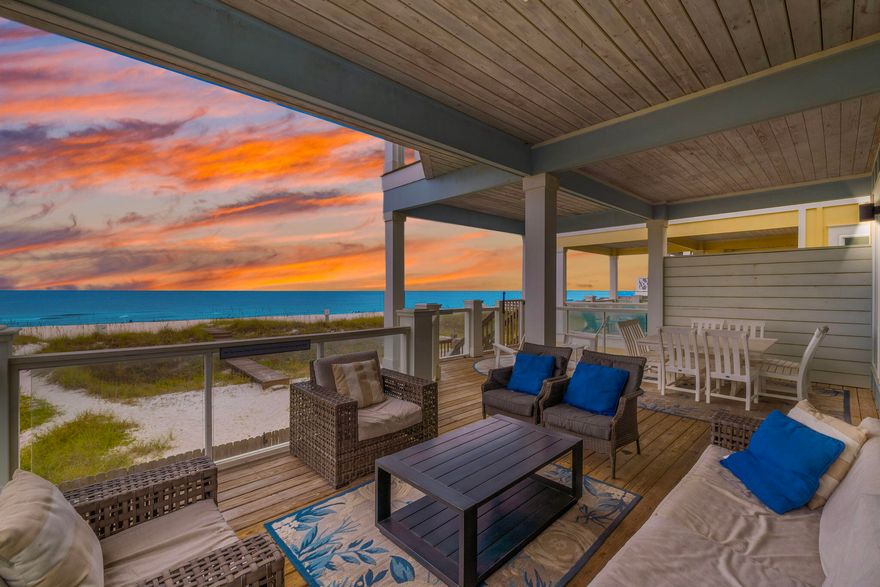 9716 Beach Boulevard, this Gulf-Front is a true masterpiece boasting over $345,000 in rental income for 2024 and on track to be at over $300K for 2025 (based on actuals)! With 3,400 square feet of beautifully designed living space, this 6-bedroom, 6.5-bath residence comfortably accommodates up to 20 guests, making it a lucrative rental opportunity and an ideal family getaway. As you step inside, you'll be greeted by architectural elegance, featuring high ceilings, built-ins, and sleek concrete floors. The exquisite lighting, including chandeliers and recessed fixtures, creates a warm and inviting atmosphere throughout the home. The chef's kitchen is a culinary dream, equipped with a breakfast bar, electric stove, cooktop, dishwasher, and refrigerator, all designed for seamless entertainin The open layout enhances the flow of the space, making it perfect for gatherings.Step outside to your private oasis, complete with a below-ground pool, a balcony offering stunning endless water views, and a cozy private patio. The fenced backyard is ideal for outdoor gatherings with a dedicated barbecue area. Located within a short distance to world famous restaurants, shopping, and entertainment venues! Experience the best of coastal living in this exquisite property. Schedule a viewing today and make ''Blue Heaven'' your dream home!