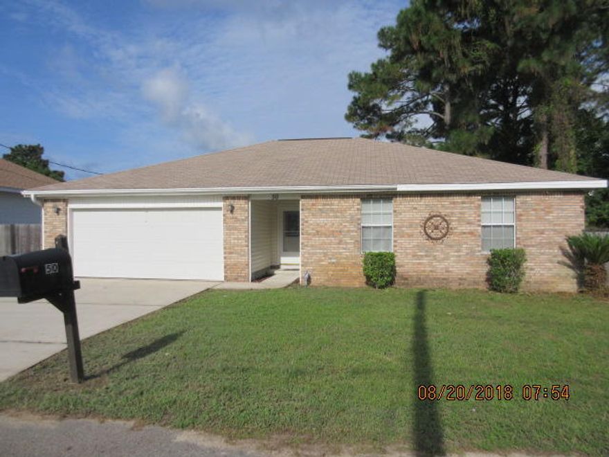 Sweet brick home(just 3 miles west of Hurlburt) on North side. This on features upgraded oak cabinetry, modern appliance, beautiful countertops. Spacious master bedroom with walk in closet. Master bath has two vanities.Enjoy the large fenced back yard with 10x10 covered patio to enjoy all the family time and BBQ'S.. Don't miss out on this lovely home