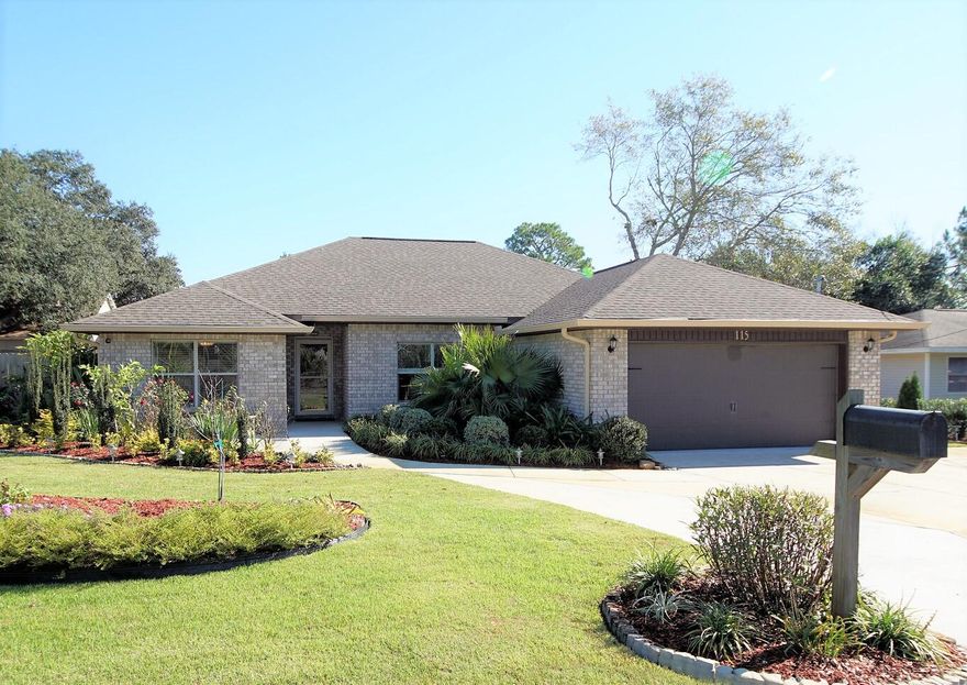 All Brick 4BR/2BA home. Great location short driving distance from FWB & Hurburt AFB. This lovely home offers; Airy and open/split bedroom floor plan, granite counters, birch wood cabinets with soft close drawers, and stainless appliances. Master bath has Granite counter tops with dual sinks, large custom tiled shower with seamless glass door and 20'' tile. Master bedroom with tray ceilings and walk in closet. Driftwood plank tile throughout living, hall, kitchen & Laundry room.  Nice covered back porch with lots of flowers, fruit trees and large new storage shed, Elegant 2 panel doors, Hurricane Fabric protection, Pull down attic, architectural shingles, 5-1/4'' baseboards, crown in 10 ft. areas, flat textured ceilings, privacy fenced, sprinkler system and enough space to park small boat.