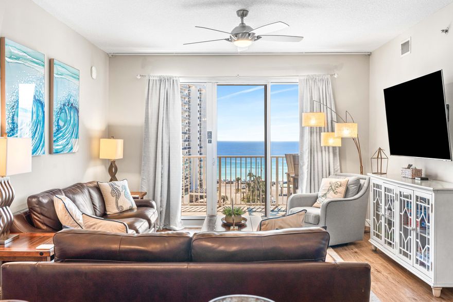 Welcome to your dream coastal retreat on the 9th floor of one of Miramar Beach's most sought-after resort communities. This beautifully appointed 2-bedroom, 2-bathroom condo offers breathtaking Gulf views from not one, but two private balconies -- the living area and the master bedroom. Positioned at the perfect height, you'll enjoy sweeping panoramas of emerald waters and sugar-white sand every single day.This move-in-ready gem is sold fully furnished with tasteful new furniture and contemporary decor throughout. The kitchen boasts elegant granite countertops, freshly painted cabinets, and gleaming stainless steel appliances, all complemented by soaring 9-foot ceilings that flood the space with natural light. Recent updates include a new hot water heater and luxury vinyl flooring in the living and dining room areas.

Living at Seascape Resort means indulging in a world-class lifestyle. Residents enjoy access to five sparkling pools, six tennis courts, six pickleball courts, a championship golf course, and an impressive 2,000 feet of dedicated beachfront. 

Whether you're seeking a profitable short-term rental, a relaxing second home, or a full-time coastal residence, this property delivers on every front. The HOA covers all utilities except for electricity.

Don't miss this rare opportunity to own a slice of paradise along Florida's stunning Emerald Coast. Schedule your private showing today!