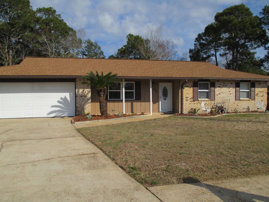 Best of both worlds - sought after location and move-in ready.Welcome to a delightful home with a modern and open feel. Remodeled and updated in recent years with a large eat-in kitchen offering a breakfast bar, stainless steel appliances, pantry, decorative back splash, and granite countertops. Tile flooring, Pergo flooring and new carpet allow for hassle free maintenance while the crown molding, contemporary colors and decorative lighting fixtures create an appealing ambiance. The good sized yard is fenced and offers a covered porch. Conveniently located to Eglin AFB and Hurlburt Field AFB to allow for an easy work commute to both bases. Shopping, restaurants, parks and the beach are just a hop and skip away.Schedule your showing today, this is a must see home.