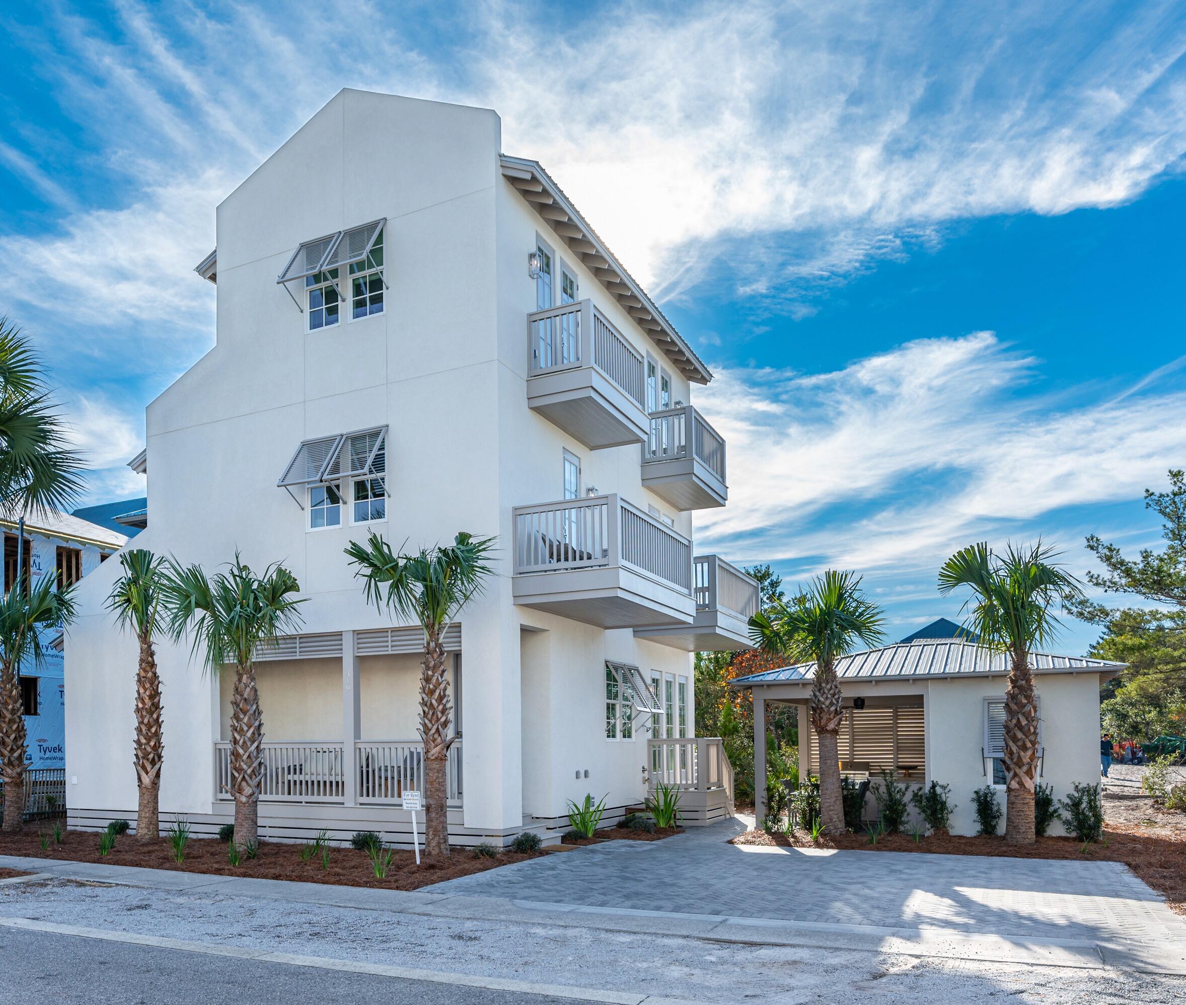 Rare find in Seacrest Beach, Newly built home with an Alys Beach look and high end contemporary interior finishes. Home has 4BR and 5BA, sleeps 14 and is a top rental performer with 2024 gross revenue of $139,442. Prime location, a few minutes walk to the beach, Rosemary Beach, Alys Beach, restaurants, shopping, and the largest swimming pool in 30A. Home includes a designer kitchen with waterfall quartz stone island & countertops, polished nickel custom lighting, and all professional stainless steel appliances. Exterior has beautiful Bermuda shutters. The back of the property has an expansive covered deck and grilling area complete with privacy screening. Home overlooks a lush wooded green space and a spacious park.