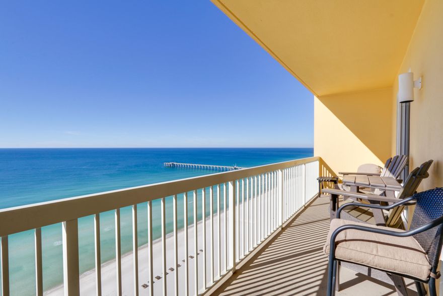 Rare one bedroom C floor plan with expansive balcony that offers incredible views of the Gulf of Mexico. This is the only one bedroom floor plan with Gulf views from the master bedroom and living room. Closest high-rise condominium to Pier Park shops and restaurants. Resort amenities include two large Gulf facing pools, fitness room, Tiki Bar, seasonal beach chair service, and 24-hour security. 1705 features 9 foot ceilings, tile floors throughout, granite countertops in kitchen. All dimensions are approximate and should be verified by buyer.