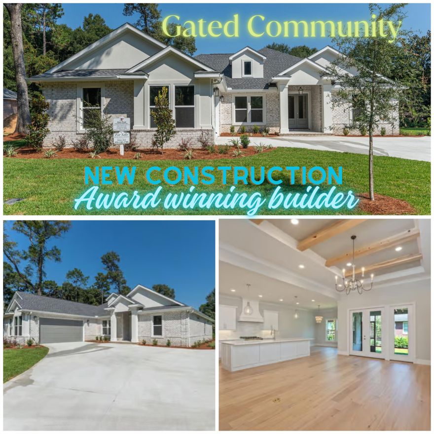 GATED COMMUNITY! NEW CONSTRUCTION! Award winning builder with reputation for high quality designs and finishes. This impressive 5 bedroom 3 full bath home features beautiful hardwood flooring throughout, with tile in bathrooms, gas fireplace in living room, tray ceilings with wood beams, shiplap accent wall in foyer, hurricane impact rated windows and doors, natural gas cooking,  high efficiency HVAC with full 10 year warranty, and a stunning kitchen with a massive island that is a full 11.8 feet long with functional cabinetry on BOTH sides. It's all in the ''DETAILS'' of this custom quality home, like the zero transition flush floor shower entries, deep drawer cabinet bases (solid wood and soft close), Spray foam insulation, gas lantern on porch, screened back porch, and so much more.