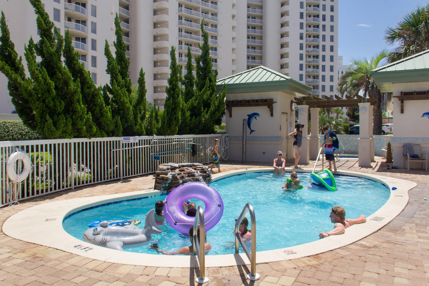 Turn key and rental ready.This newly furnished unit with over $50,000 upgrades is extremely quiet and located in the west corner of the newest building with the lowest HOA fees of condos at Silver Shells and the only rental building with it's own private pool and hot tub. This 3 bedroom/3 bath condo provides easy access to the patio's 2 updated outdoor kitchens that include 4 deluxe grills and tables/chairs. It is perfect for children/grandkids with the large patio/Lanai area. Ammenities includes a basketball court, tennis courts, gulf front lagoon pool, indoor/outdoor heated pool, fitness center, cardio room, european spa, Ruth's Chris Steak House and a billiards room