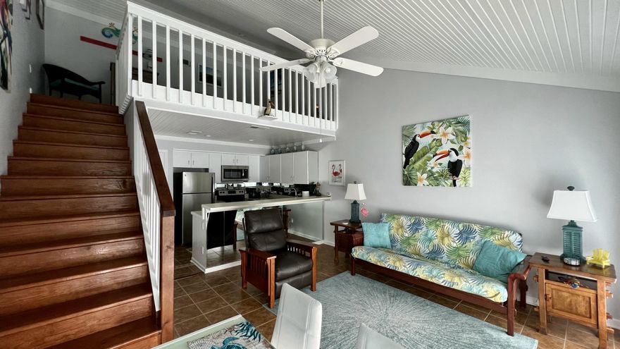 DEEDED BEACH ACCESS, BOARDWALK DIRECTLY ACROSS THE STREET! Palms North Condominium.  Located on the quiet West End of 30A in the Dune Allen Beach area.  Gated low density complex of only 16 units.  Features a large pool and assigned parking, with ample parking for your guests. Pelican's Perch is an attractive second level one bedroom condo with large loft for second bedroom, office, or den and is newly painted with coastal colors.  The open concept of living/dining/kitchen has abundant light and views of the pool, picnic tables and lush landscaping.  A large screened porch off living area to enjoy gulf breezes.  Separate storage just outside door. Air Handler 2016;  water heater 2018; carpet in loft 2018; pantry in kitchen.  Large indoor storage closet under  stairs with lockable cabinet.