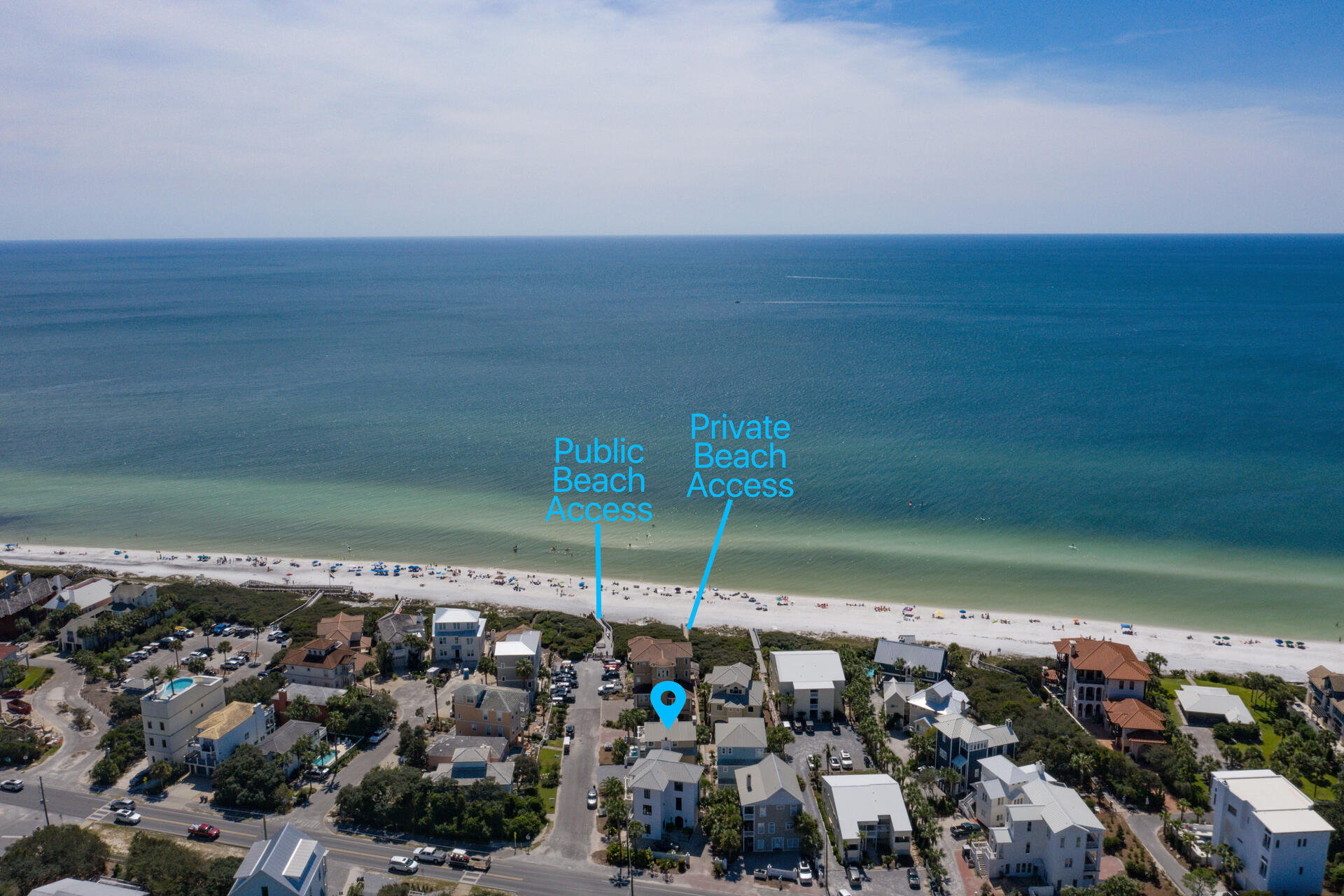 This is the home and the VIEWS you've been waiting for! South of 30a in the heart of SEAGROVE Beach and one mile from SEASIDE! Located just one row back from Gulf-front, allows for water views from all floors and some of the easiest access to the beach anywhere on 30A. This neighborhood boasts a private boardwalk/walkover to the beach that is literally steps from your front door with NO HOA. This beautifully updated and fully furnished home welcomes you into your living space with dining and gourmet kitchen right off your private pool. On the second floor you'll find 3 bedrooms and seating area, the highlight of this home is the 3rd floor Master Suite that was professionally designed to feature the Gulf Views from every space in the room.