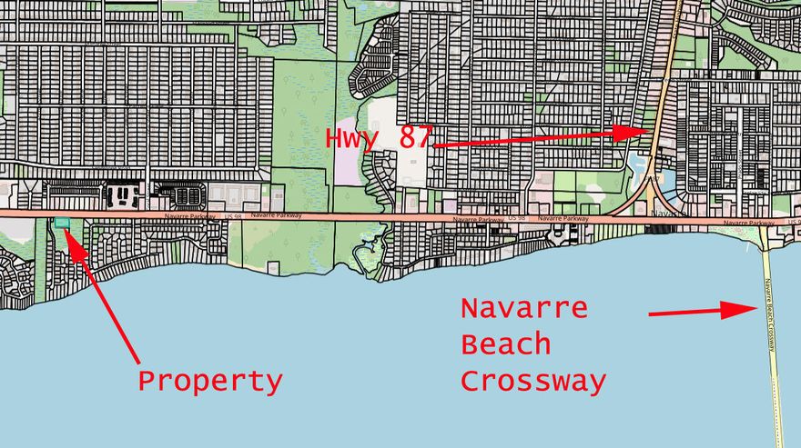 This is 300ft of frontage on busy Hwy 98 in the heart of Navarre.  Lots of commercial and retail possibilities come to mind.  This property's value will grow with Navarre, making it a good long term investment.