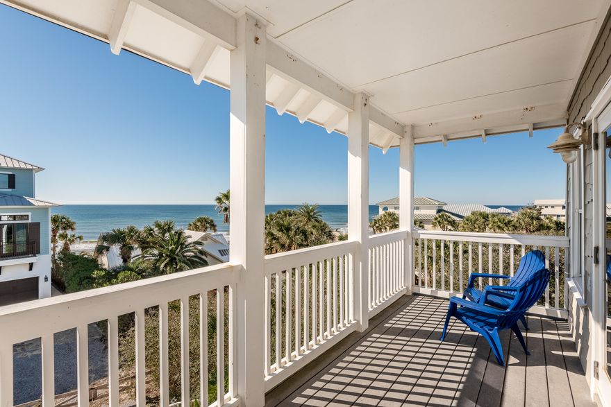 Excellent opportunity to own the perfect 30A beach property offering exceptional gulf views, deeded beach access, and a private pool. This location is exceptional and is biking distance to the shops and restaurants of Alys Beach, Rosemary, and also Watersound Pkwy which allows quick and convenient access to and from Hwy 98. Upon entering the home you'll find 2 bedrooms on the first level, both with ensuite baths and a set of doors that flows out to the spacious pool deck. On the second level is the living space with a fully-appointed kitchen, dining and living room area, plus an additional bedroom with connected full bath. This floor also leads out onto a balcony where the beautiful gulf waters begin coming into view. On the third and final level there is a very large room...